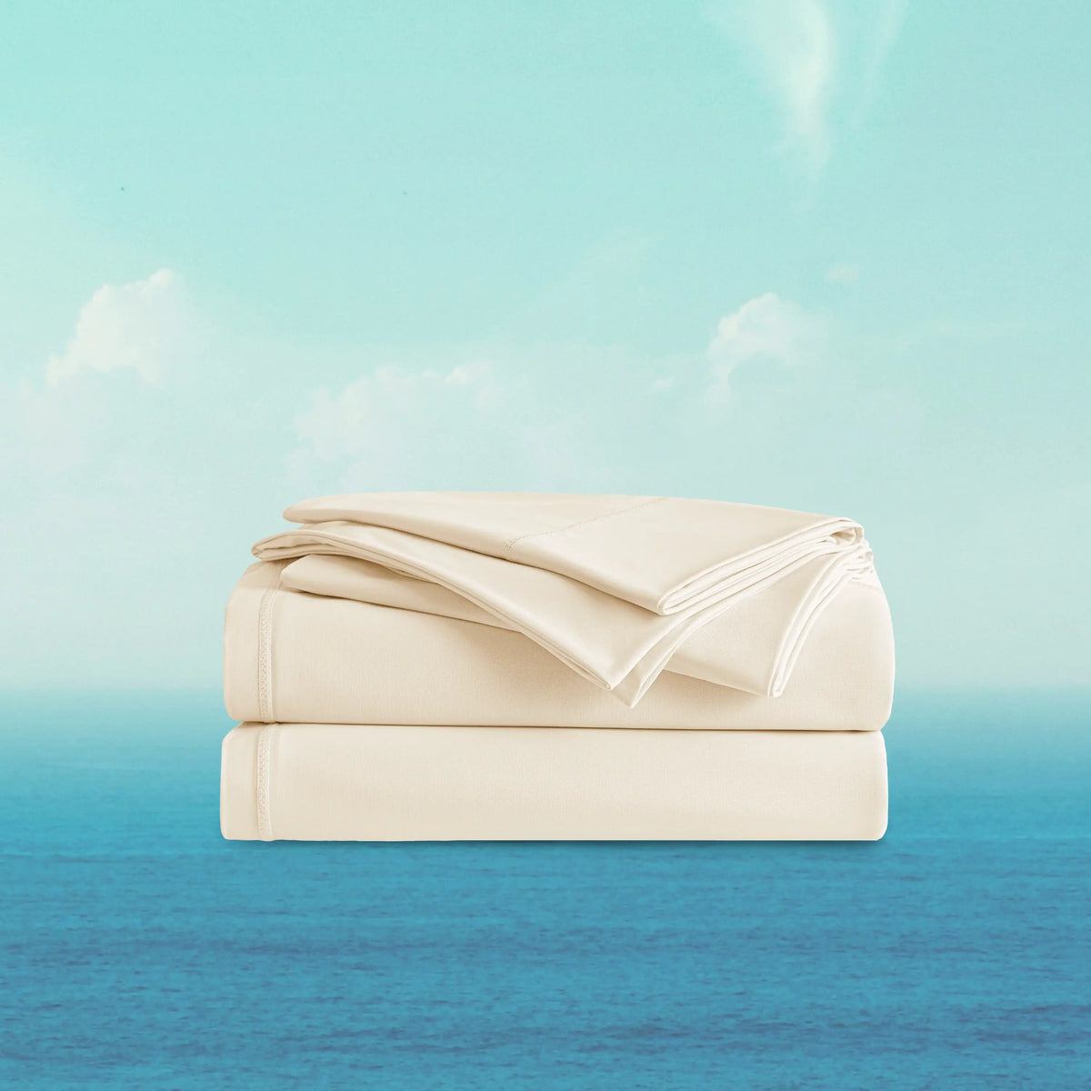 Breescape ivory cooling sheets, BlendTek™ fiber for enhanced breathability and comfort.