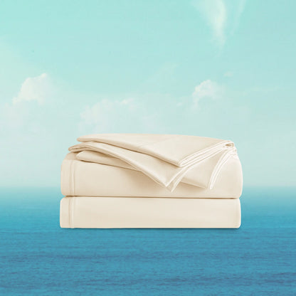Breescape ivory cooling sheets, BlendTek™ fiber for enhanced breathability and comfort.