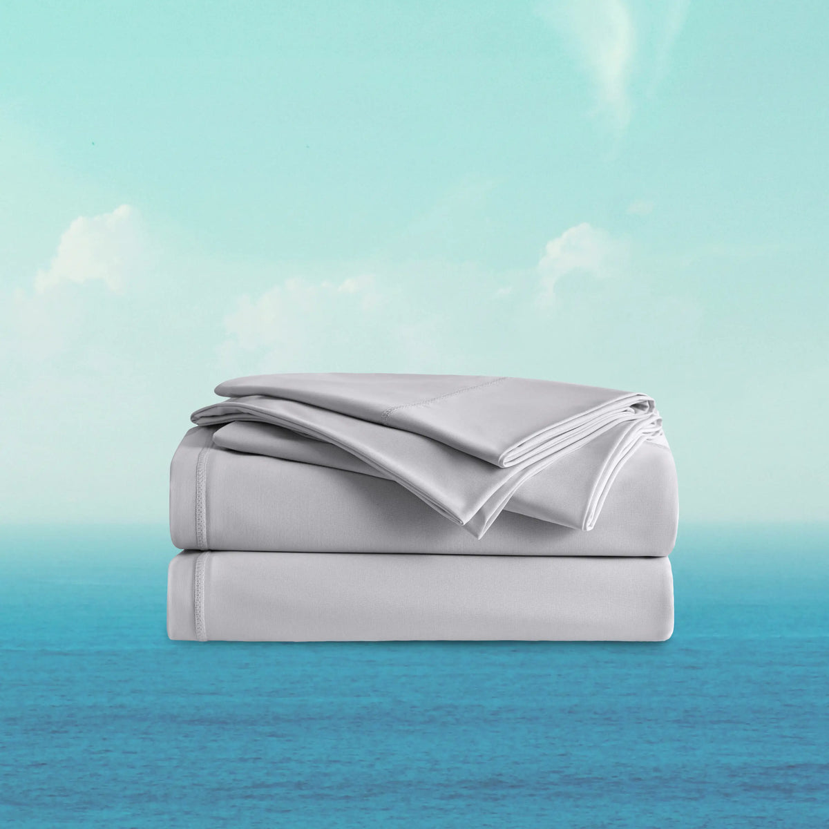 Misty grey Breescape cooling sheet set for hot sleepers, BlendTek fiber.