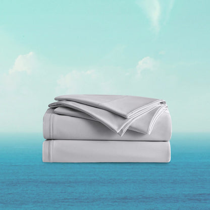 Misty grey Breescape cooling sheet set for hot sleepers, BlendTek fiber.
