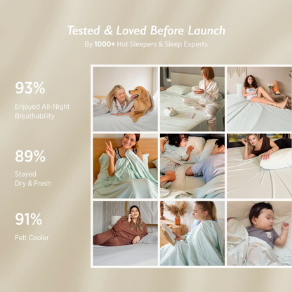 Breescape cooling sheets: 93% breathable, 89% dry, 91% cooler. Loved by 1000+ hot sleepers.