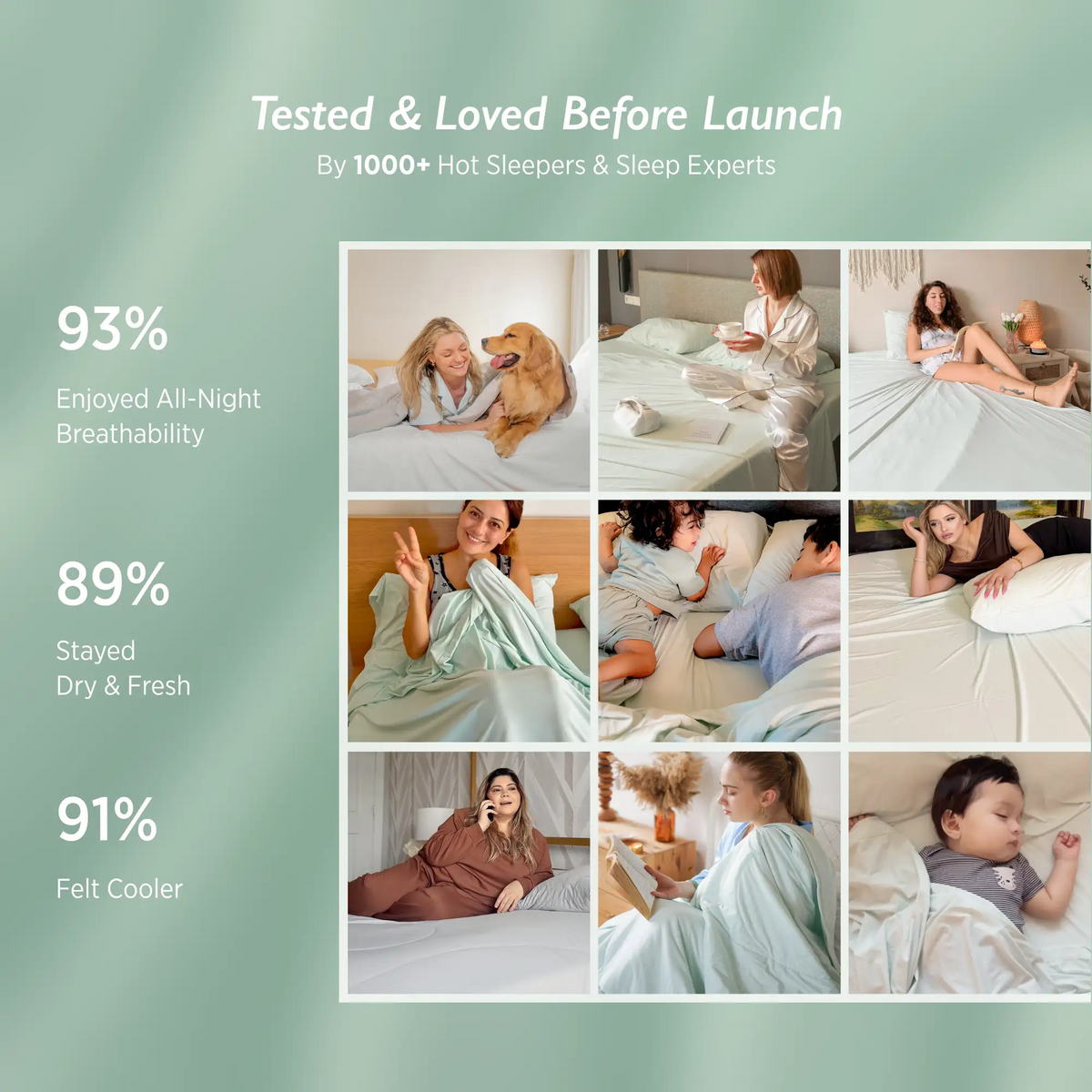 Breescape cooling sheets: 93% breathable, 89% dry, 91% cooler. Tested by 1000+ hot sleepers.