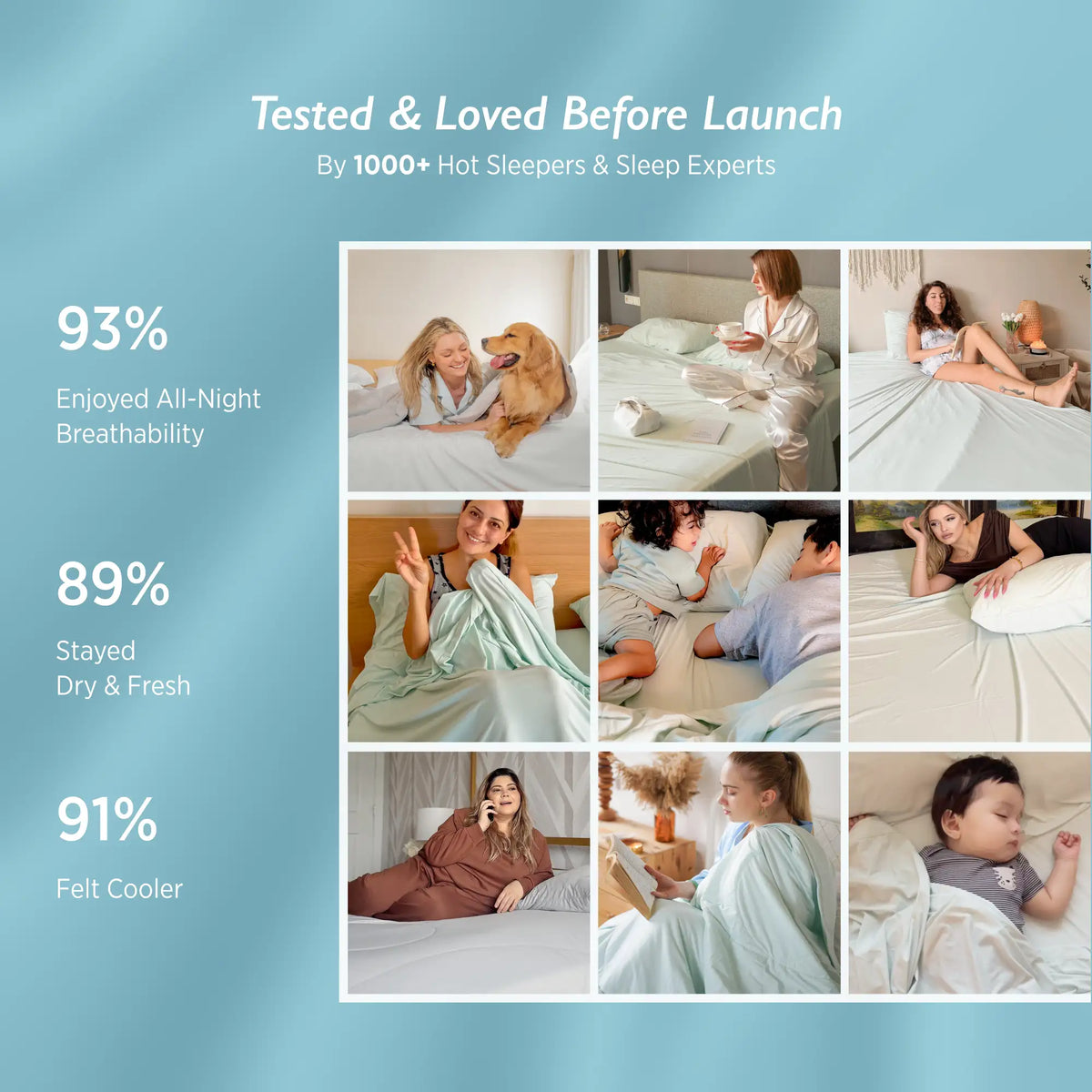 Breescape cooling sheets: 93% breathable, 89% dry, 91% cooler. Tested by 1000+ hot sleepers.
