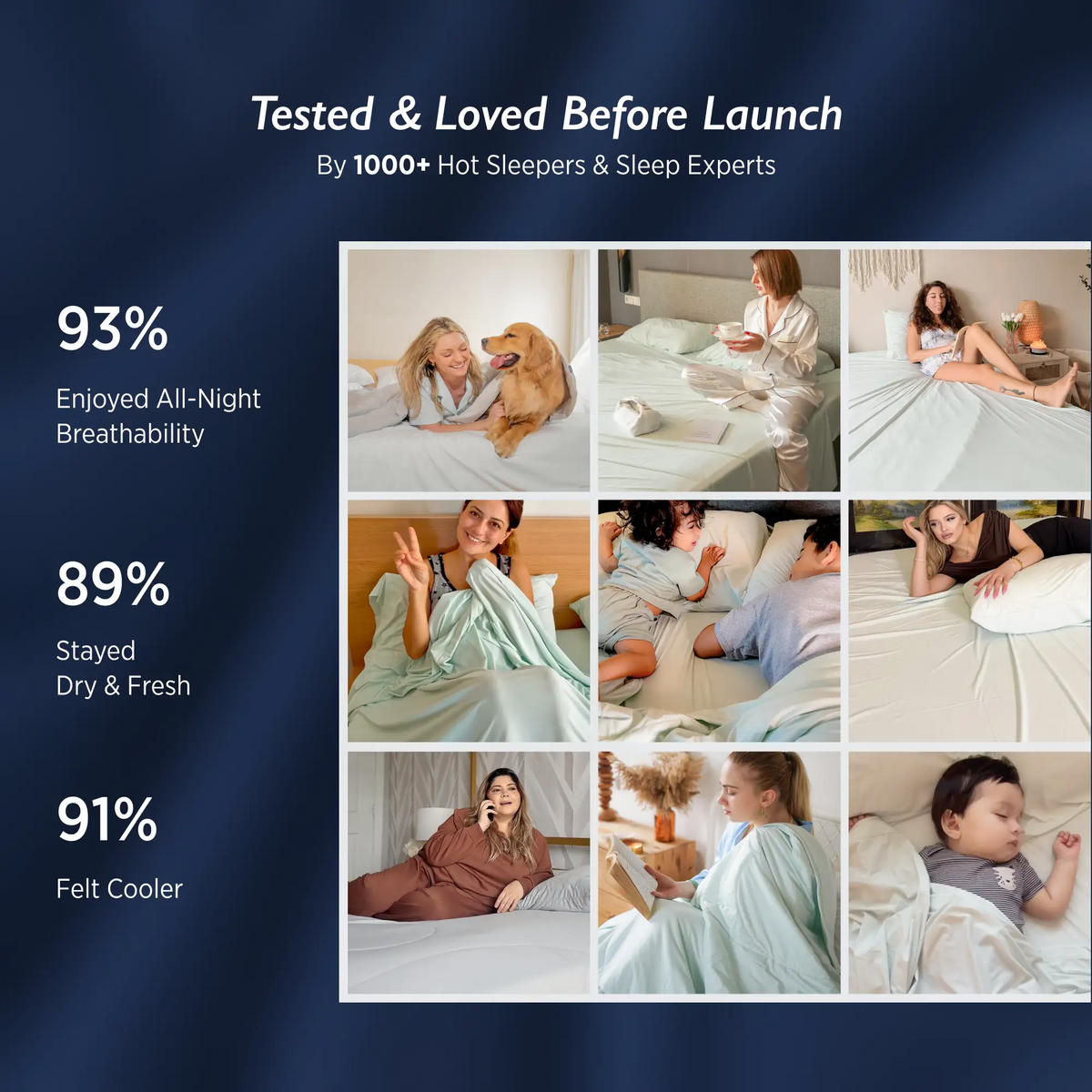 Breescape sheets: 93% breathable, 89% dry, 91% cooler. Tested by 1000+ hot sleepers.